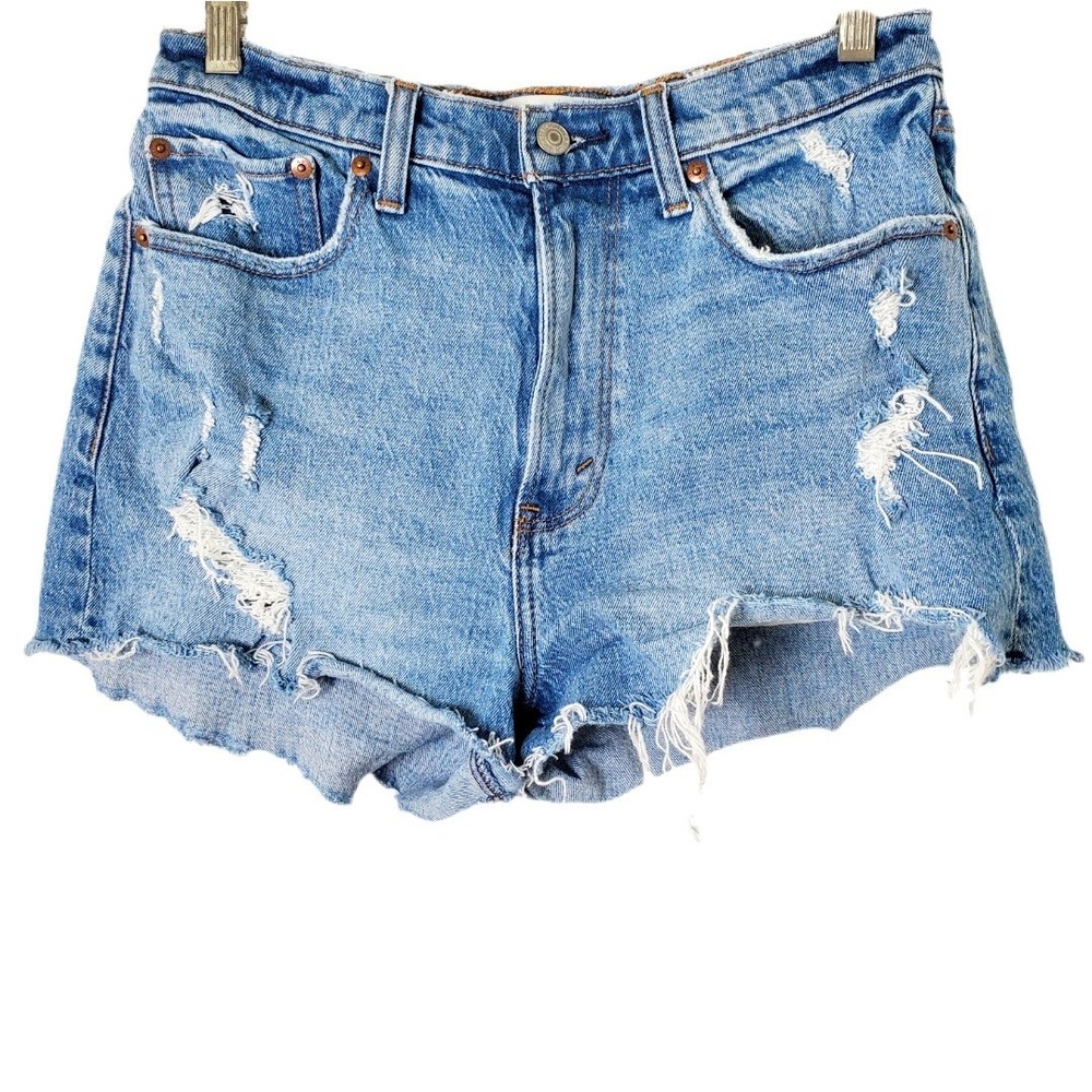 Abercrombie & Fitch Curve Love High Rise Mom Shorts Distressed Denim Size 28 6